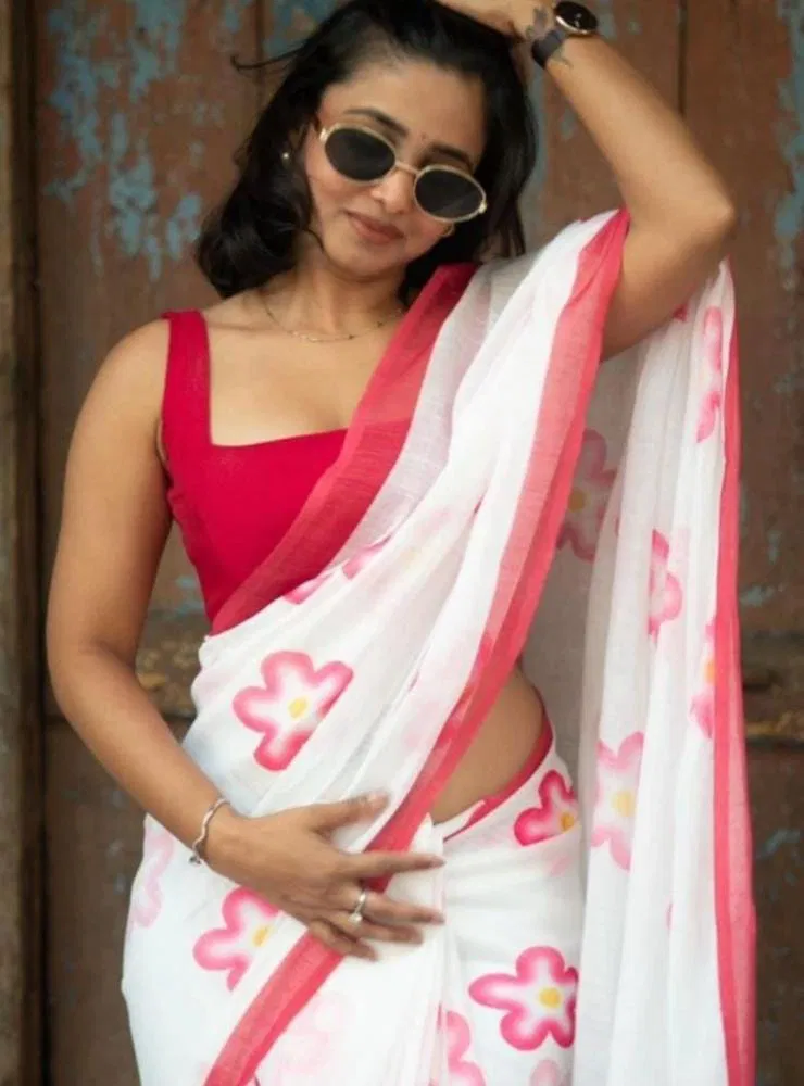 MG558 Plain Linen Digital Printed Daily Wear Saree Wholesale Market In Surat